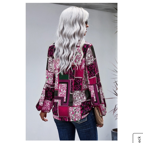 Bohemian style woman's patchwork Pull over top - Picture 5 of 6